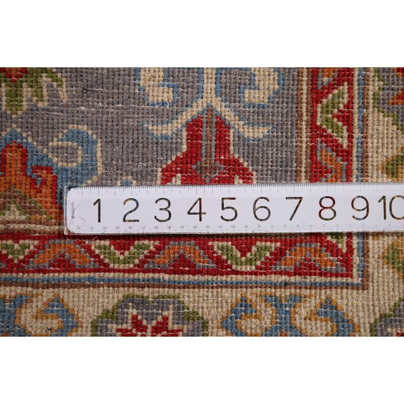 Geometric Gray Kazak Accent Rug Hand-Knotted Wool Carpet - 2'10" x 3'10"