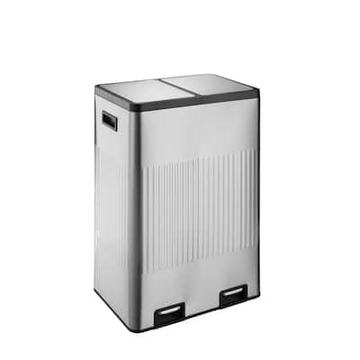 Stainless steel 2 compartments garbage and recycling bins 60L