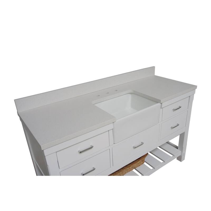 KitchenBathCollection Charlotte 60" Single Farmhouse Vanity with Quartz Top