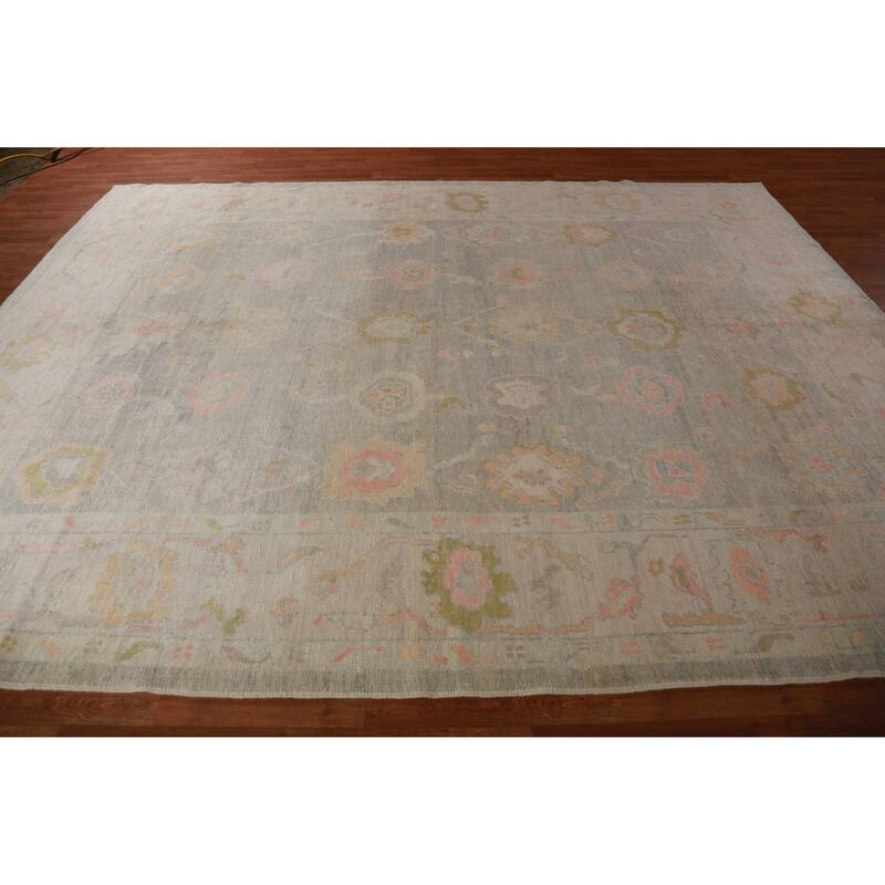 Hand Knotted Oriental 100% Wool Carpet Transitional All-Over Greys & Charcoal Oushak Area Rug - 11' 10'' X 8' 11''