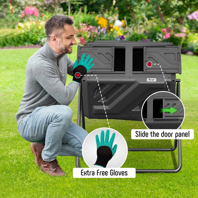 Werph 43 Gallon Dual Chamber Compost Tumbler Bin