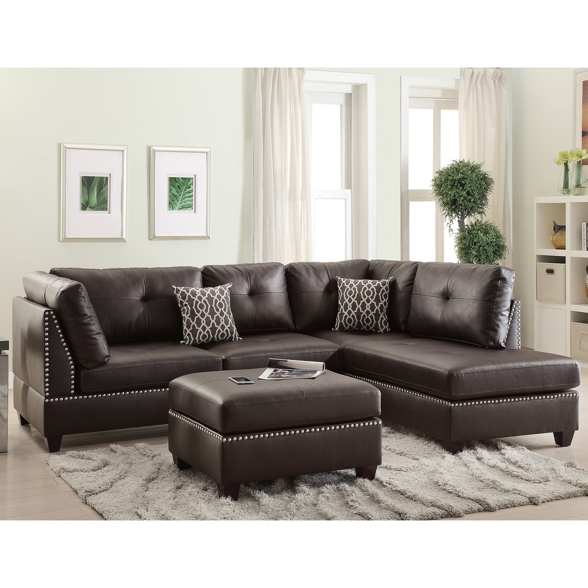 Shop Bobkona Chaise Upholstered 3 Piece Reversible Sectional Sofa Set On Sale Overstock 17983483