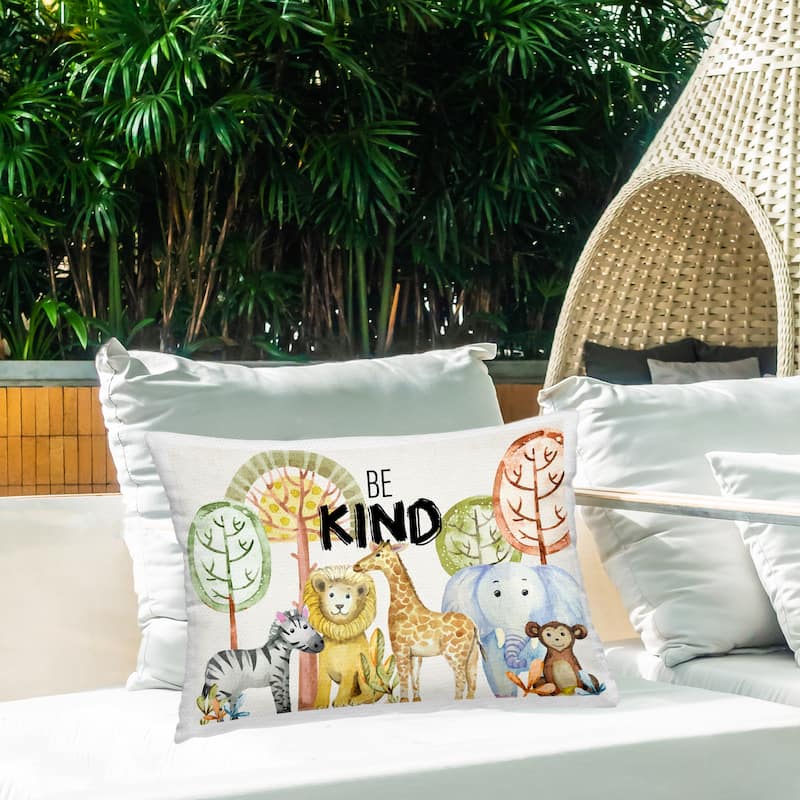 Stupell Be Kind with Zoo Animals Printed Outdoor Throw Pillow Design by Kim Allen