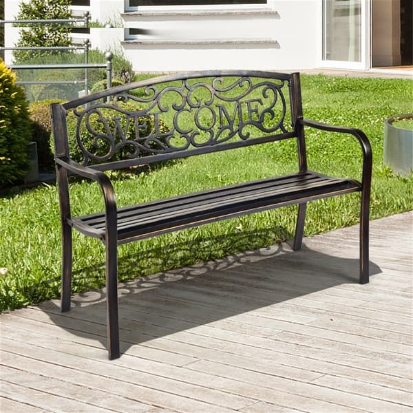 slide 2 of 19, Outdoor Furniture Steel Frame Porch Garden Bench