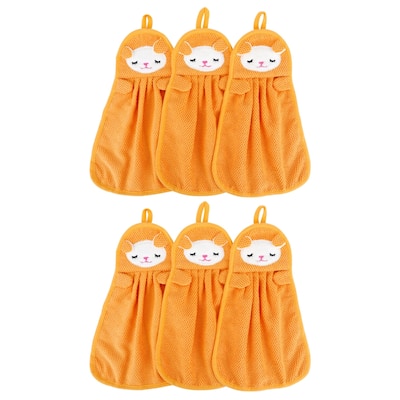 Cute Cartoon Animal Pattern Hanging Hand Towels, 6 Pack Soft Absorbent Decorative Hand Towel Set for Bathroom 9" x 14"