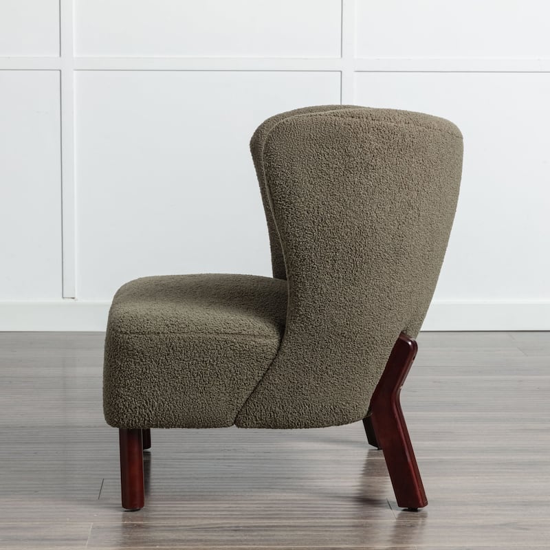 Upholstered Armless Chair Lambskin Sherpa Single Sofa Chair with Wooden Legs