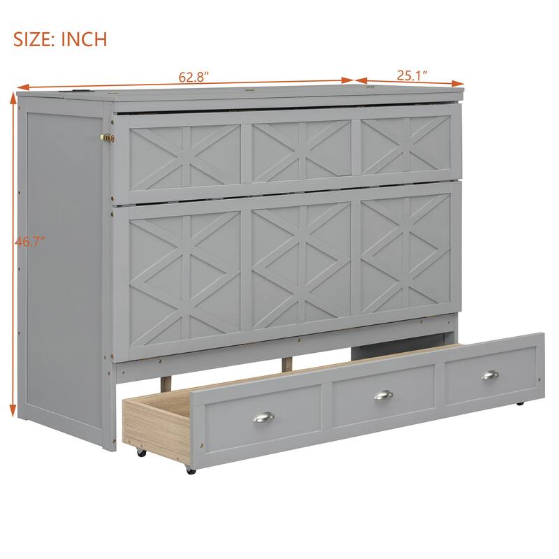 Queen Murphy Bed with Storage Drawers & USB Charging