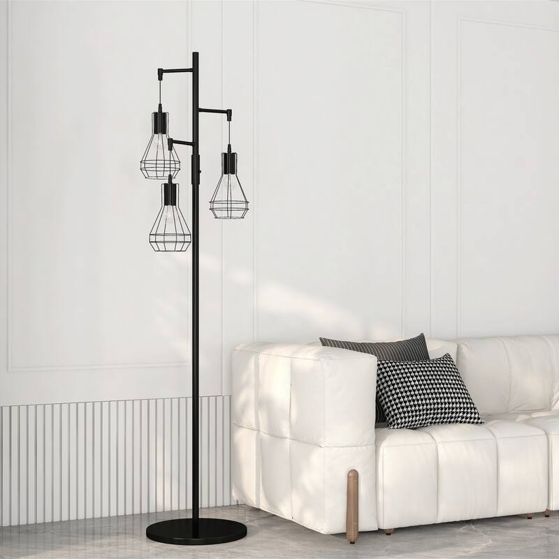 Farmhouse Industrial Floor Lamp Standing Tree Tall Lamp - Dimmable/Black