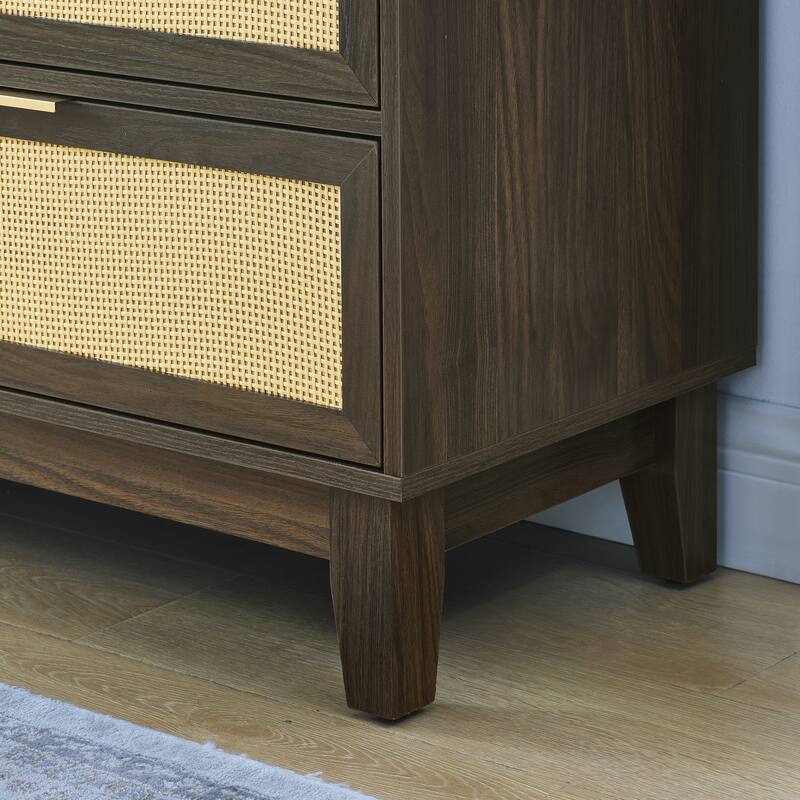 Modern Rattan Dressing Wooden Storage Cabinet with 7 Spacious Drawers, for Bedroom, Living Room and Hallway