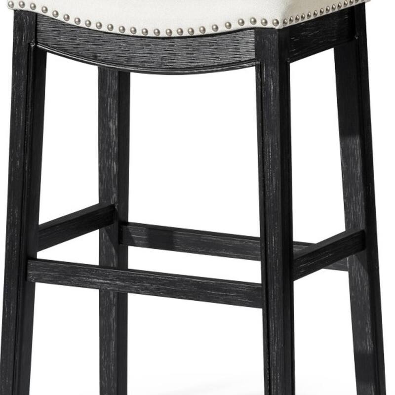 HomeRoots 31" White and Black Fabric and Solid Wood Backless Bar Height Bar Chair