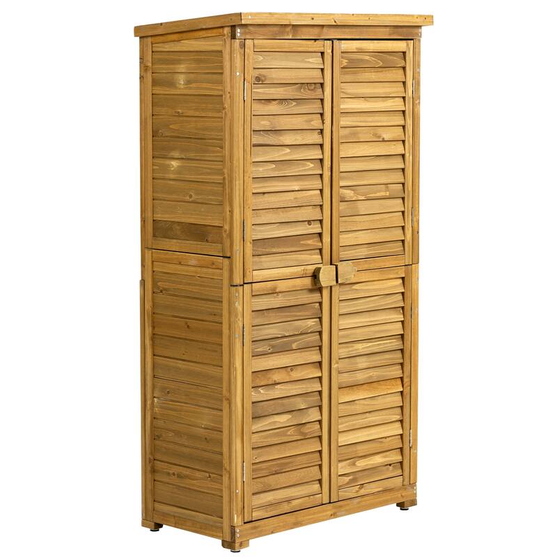 Outdoor Storage Cabinet, Wood Garden Shed, Pool Storage Shed with Lockable Door, Waterproof Roof and 2 Removable Shelves - Natural Wood