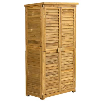 Wooden Outdoor Storage Cabinet with Lockable Door, Waterproof Roof & Removable Shelves - 34.25"L x 18.5"W x 63"H