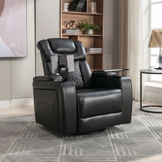 PU Swivel Power Recliner w/Tray Table,Cup Holder,USB,Arm Storage - Bed ...