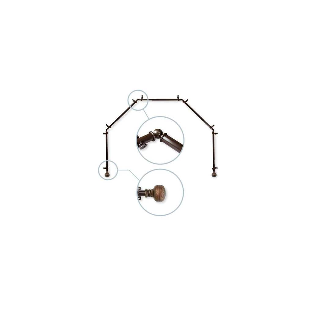 Vintage Bay Window Curtain Rod - 5 Sided Corner Rods, Cocoa Finish - 13/16 Inch Diameter - M