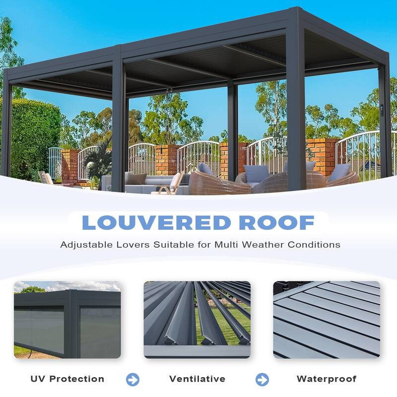 EROMMY Outdoor Louvered Pergola Gazebo with Adjustable Aluminum Rainproof Roof