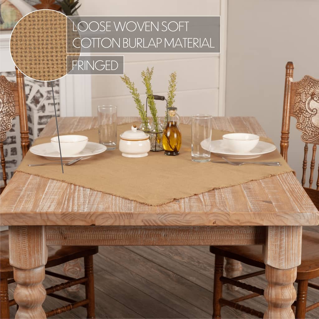 Tan Farmhouse Tabletop Kitchen Burlap Table Topper Cotton Solid Color - Table Topper 40x40