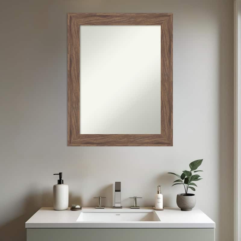 Pia Medium Brown Non-Beveled Framed Bathroom Vanity Wall Mirror - Pia Medium Brown