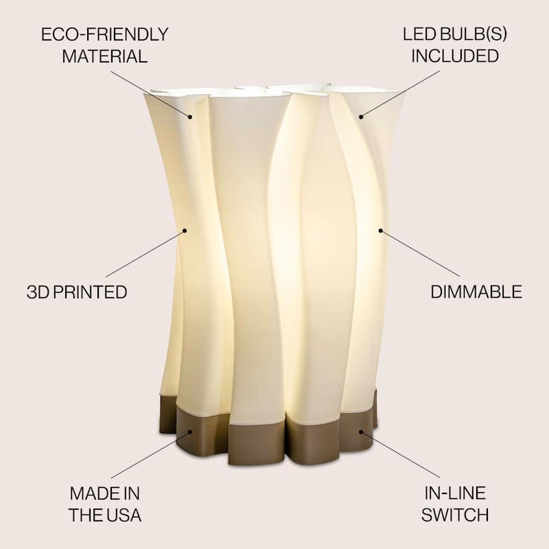 Flame 13.5" Modern Bohemian Plant-Based PLA 3D Printed Dimmable LED Table Lamp, by JONATHAN Y