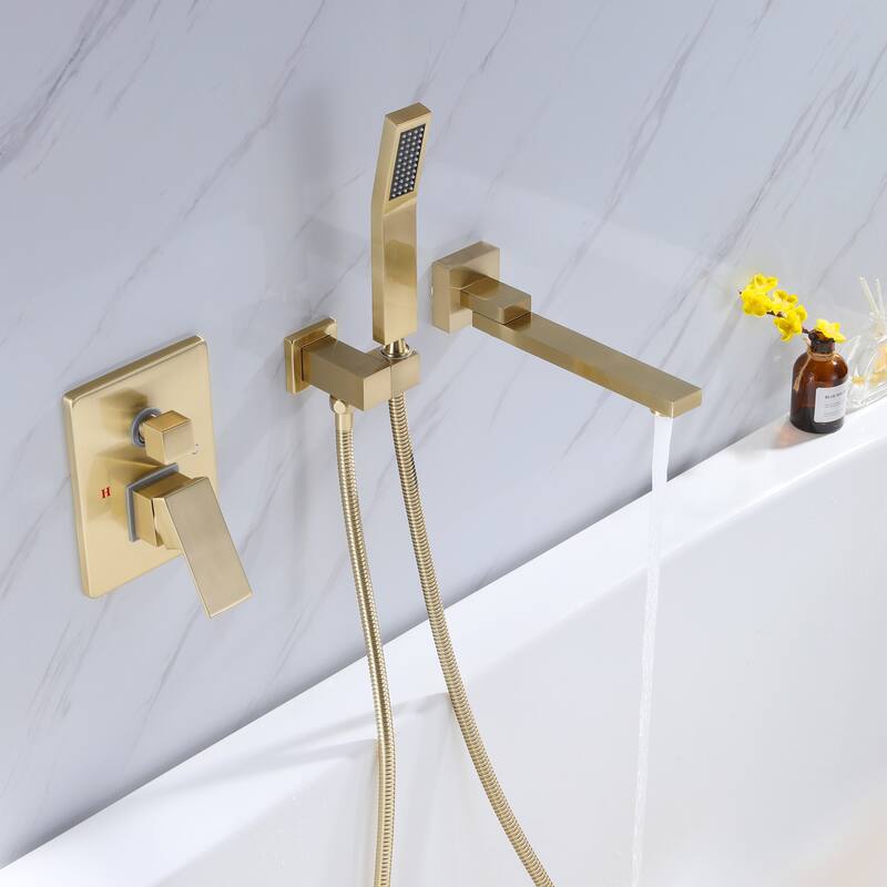 Modland Luxury Wall Mounted Bathtub Faucet With High-pressure Handheld Shower and Tub Spout
