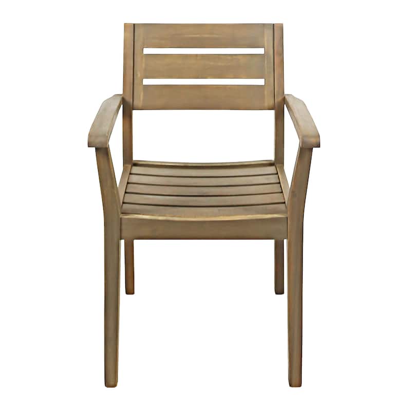Country Style Outdoor Dining Chairs Set of 2, Acacia Wood Patio Armchair for Backyard, Poolside, Garden