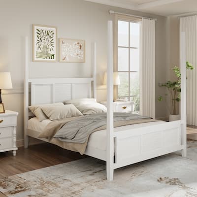 Wood Four Poster Bed Traditional Canopy Bed wHorizontal Grille Design