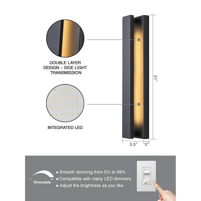 21" Long Outdoor Led Wall Sconce - Black