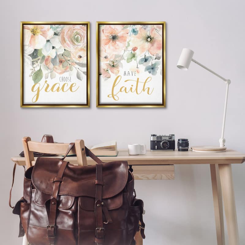 Stupell Spiritual Phrases on Florals Framed Floater Canvas Wall Art Design By Carol Robinson (Set of 2)