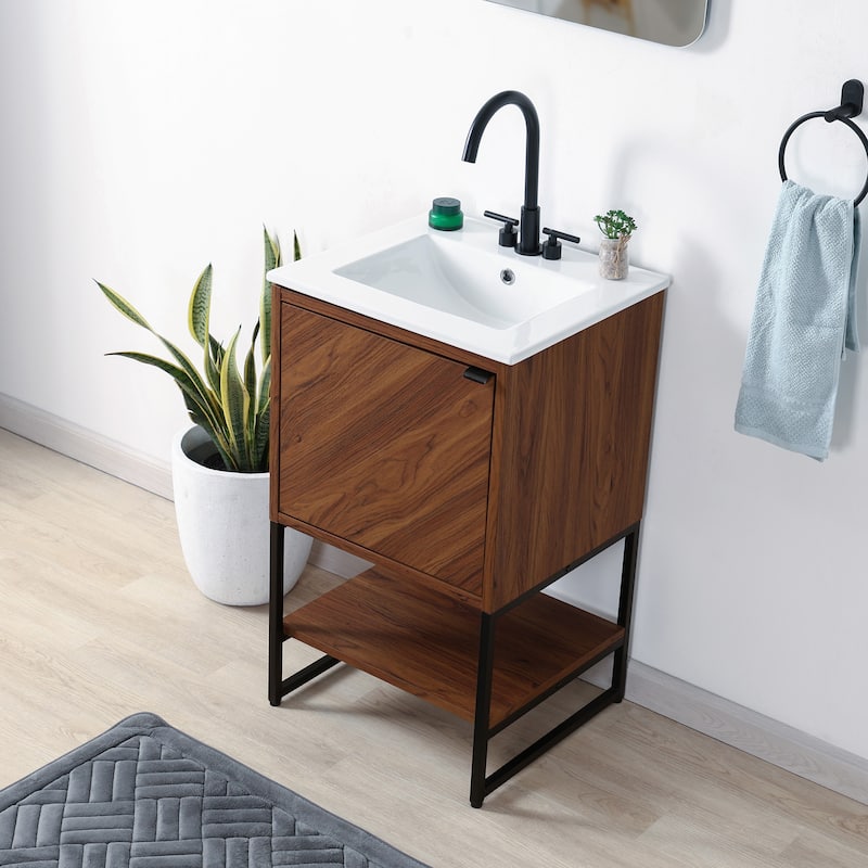 Juhl Chevron-Front Modern Minimalist 2-Shelf Bath Vanity Cabinet Only (Sink Basin Not Included), By JONATHAN Y