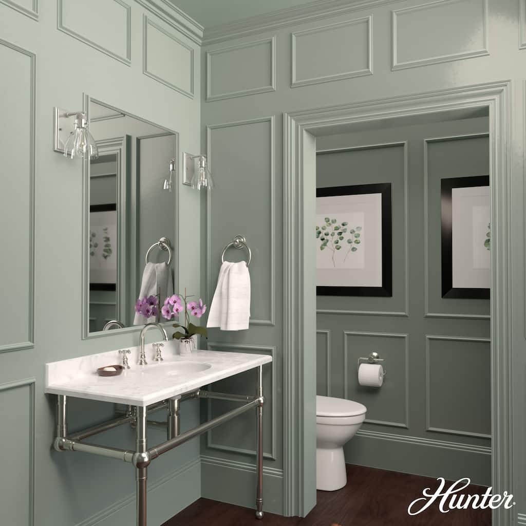 Hunter Van Nuys 1-Light Wall Sconce - Damp Rated - Bathroom, Laundry, Hallway - Transitional, Vintage, Industrial