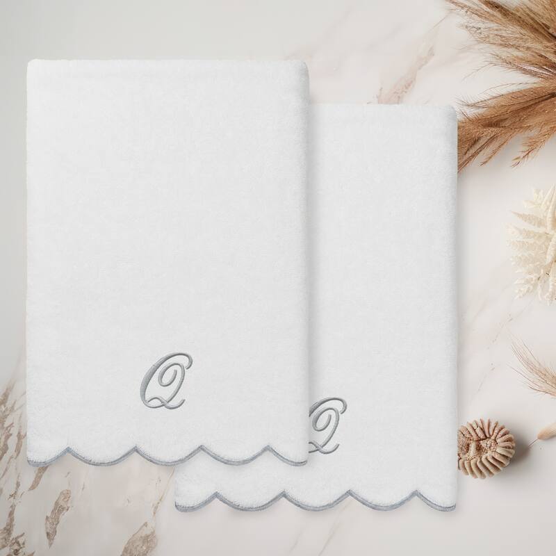 Authentic Hotel and Spa 100% Turkish Cotton Grey ADORNIA Scallop Personalized 2 Piece Bath Towel Set - 2 Bath Towels