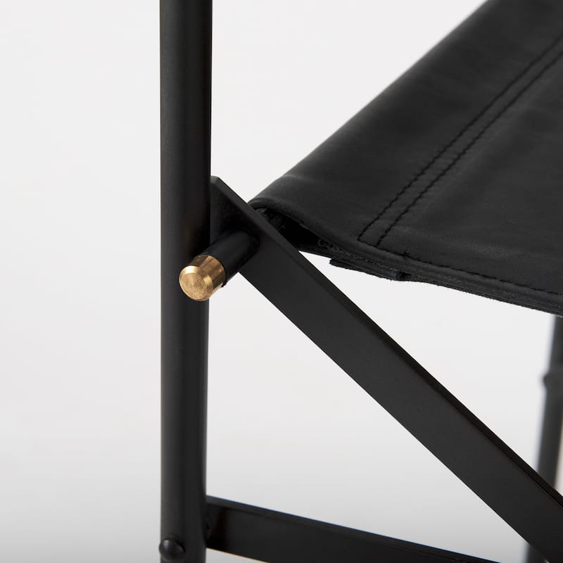 Direttore Black Genuine Leather Seat with Black Metal Frame Counter Stool