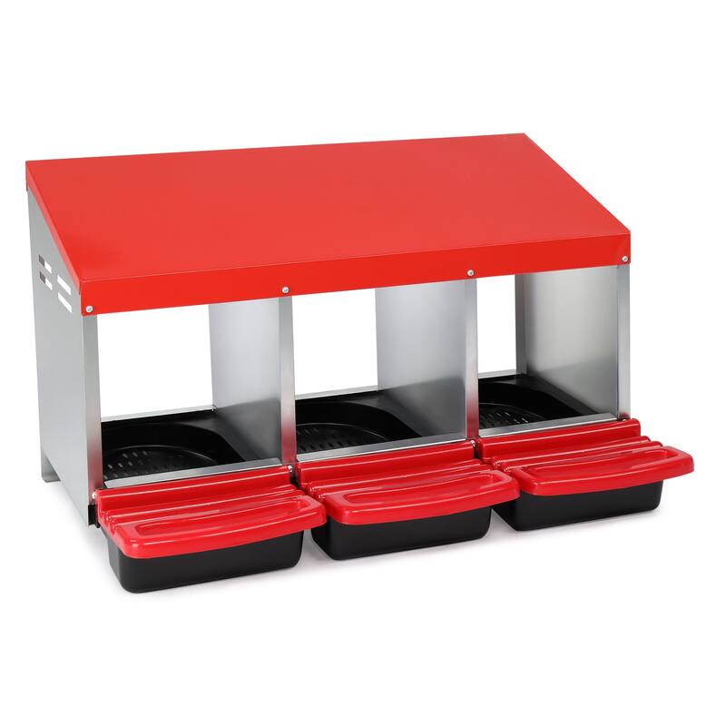 3 Compartment Chicken Egg Nesting Box with Roll Out Plastic Baskets for Hens