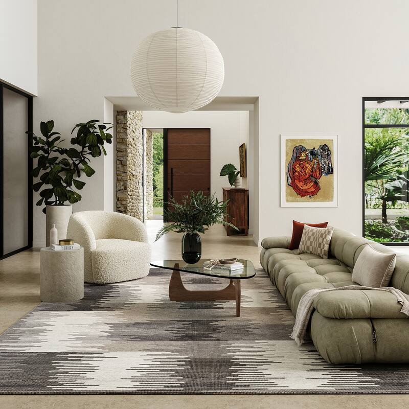 Memento Abstract Reversible Wool Area Rug - 7'6" x 9'6" - Charcoal