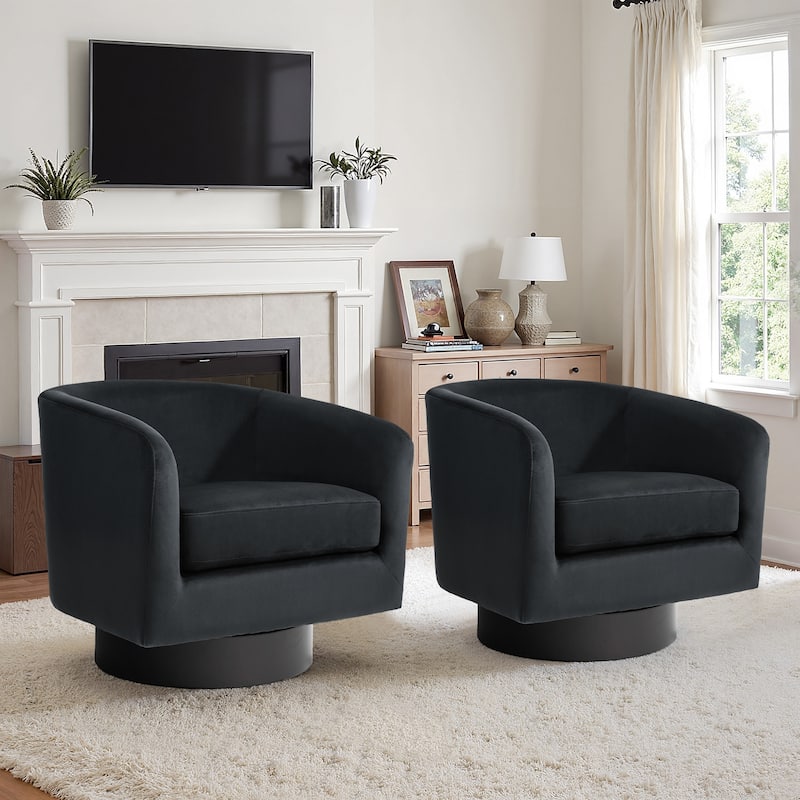 2 Set 360-Degree Swivel Round Barrel Chair Velvet Accent Chairs