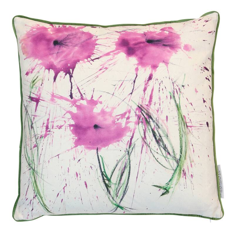 StyleCraft Petal Drift Bloom Pillow - Soft Ivory, Magenta & Muted Green - 22" x 22"