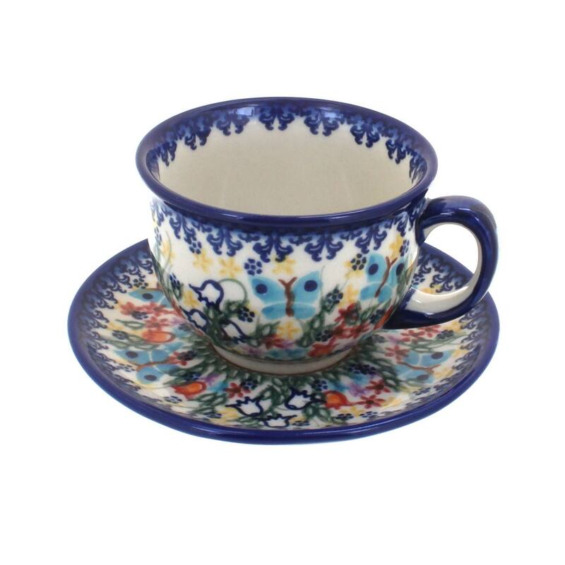 Blue Rose Polish Pottery 33 Vena Cup & Saucer - Garden of Eden