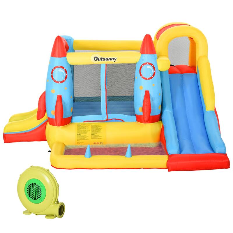 Outsunny Kids Inflatable Water Slide, 4-in-1 Bounce House Jumping Castle with 2 Slides, Climbing Wall, Trampoline - Colorful
