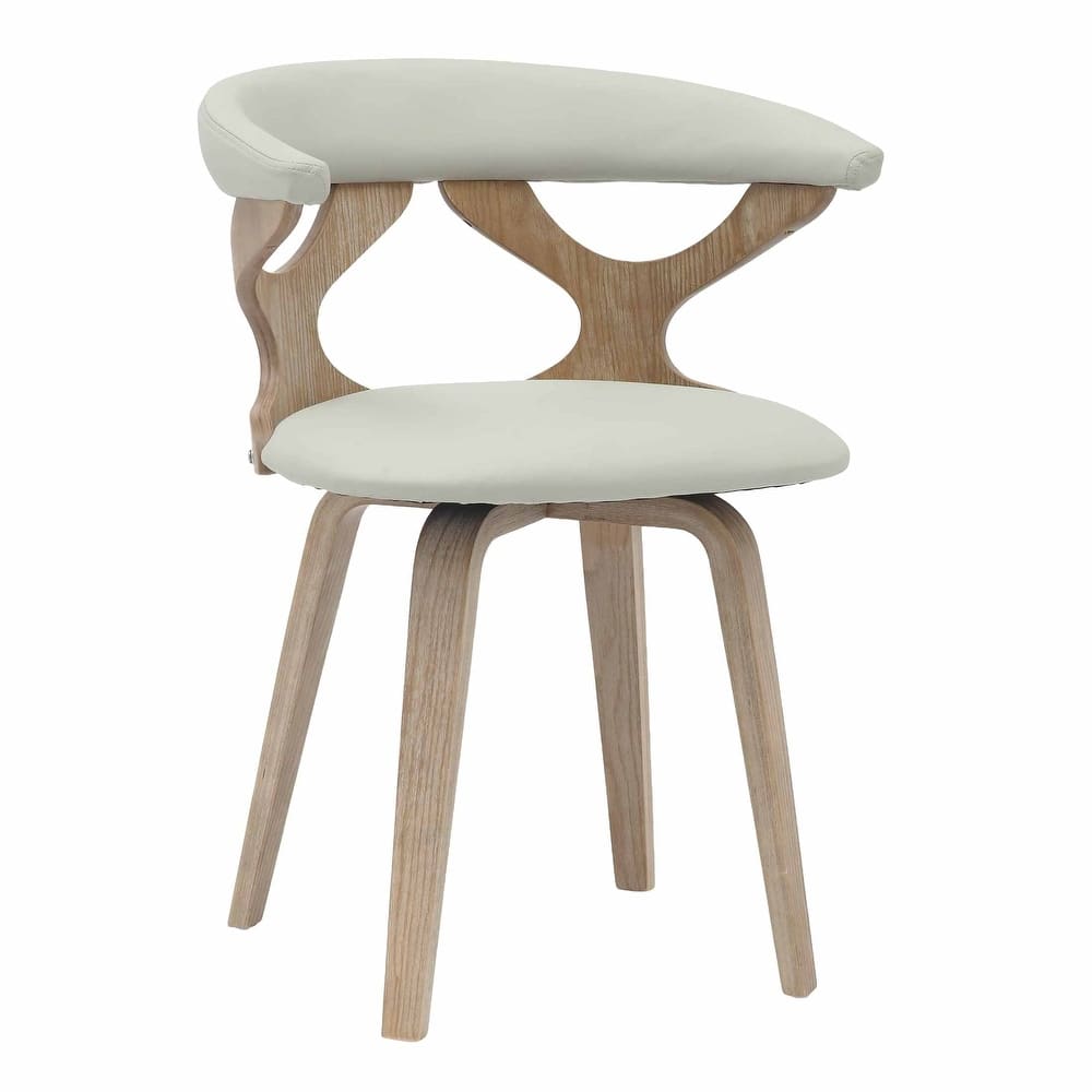 Klyne Modern Round Leather Seat Dining Chair with Cut-Out Design and Solid Poplar Wood Frame and Legs Accent Side Chair