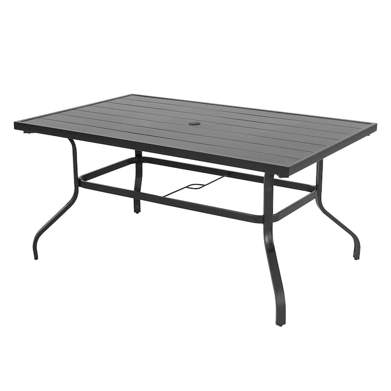 Metal Outdoor Dining Set with Umbrella Hole and Stackable Chairs