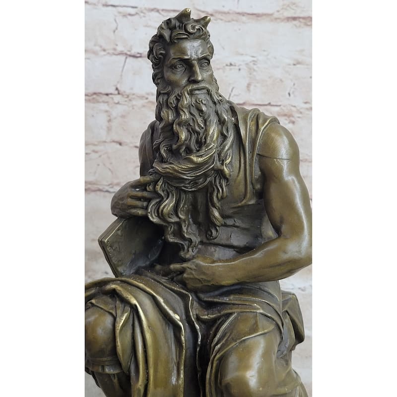 Michelangelos Moses Bronze Statue Sculpture Figure Jewish Biblical Decor 13 Inches X 7 Inches