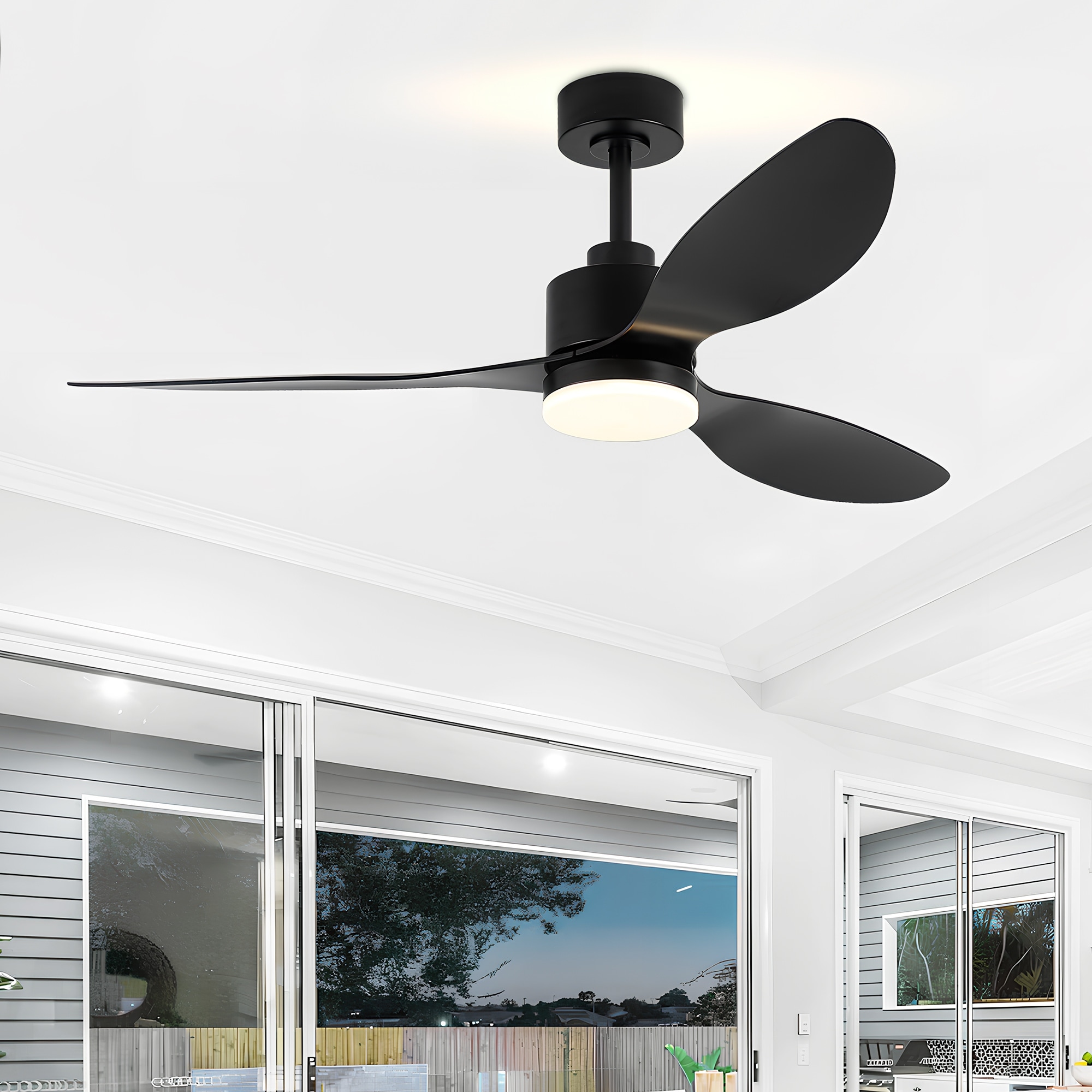 52-Inch Modern Black/White Ceiling Fan with Light and Remote, Quiet Reversible DC Motor, 3CCT LED, 3 Blades