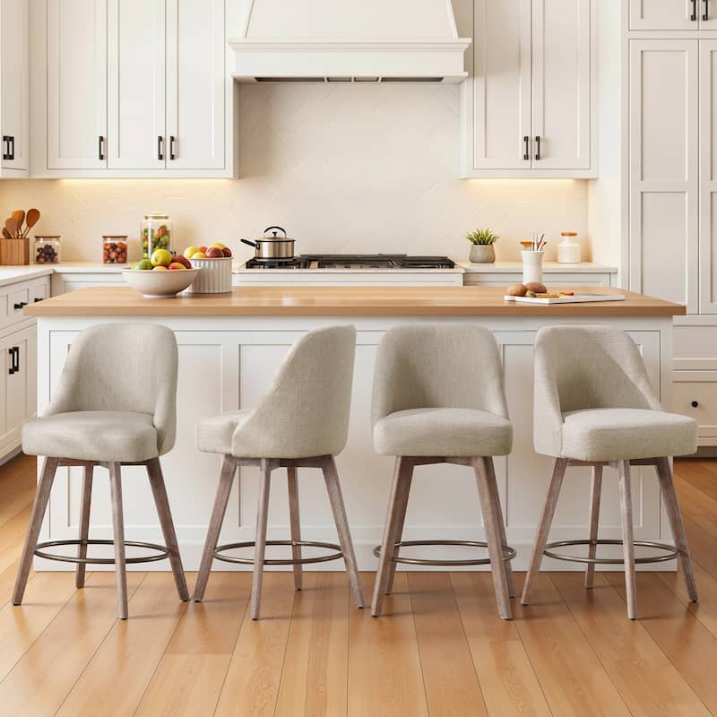 26" Upholstered Counter Height Swivel Bar Stool, Counter Stools with Solid Wood Legs - 39.37"H x 22.44"D x 21.65"W