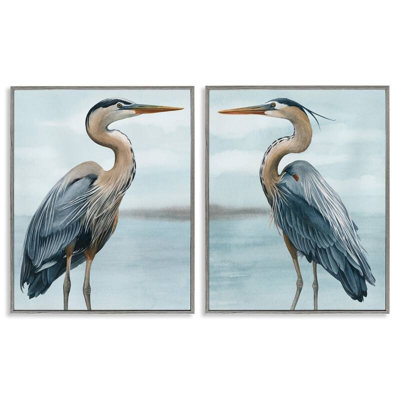 Stupell Detailed Heron Bird Duo 2 Piece Framed Giclee Art Set Design by Grace Popp
