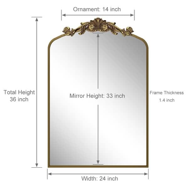 dimension image slide 2 of 7, Arched Vintage Mirror Baroque Style Wall Bathroom Mirror