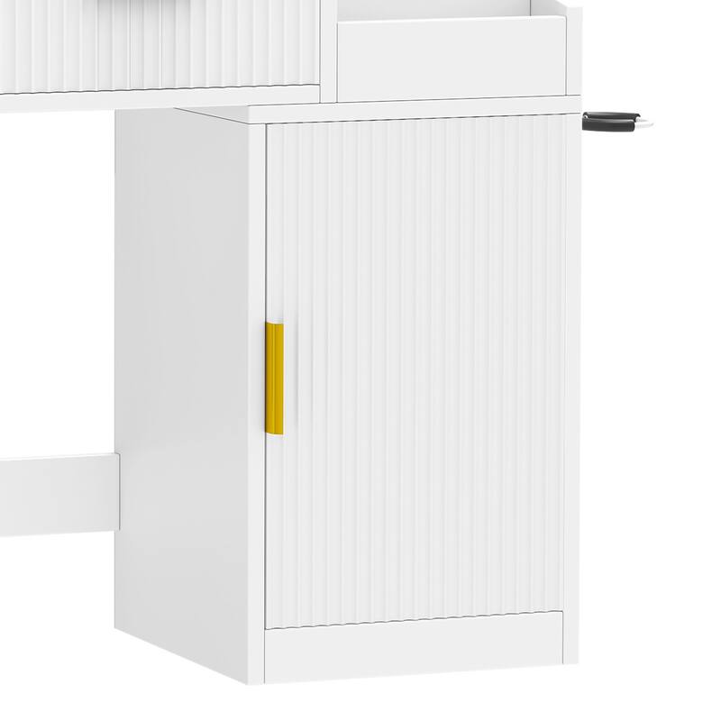 Moasis Makeup Vanity Desk with Power Outlet and 2 Drawers&3 Color Lighting Modes