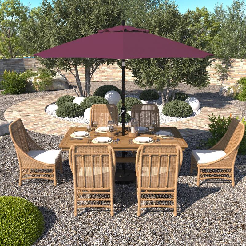 California Umbrella 9' Rd. Aluminum Patio Umbrella, Crank Lift with Push Button Tilt, Black Finish, Pacifica Fabric - Purple