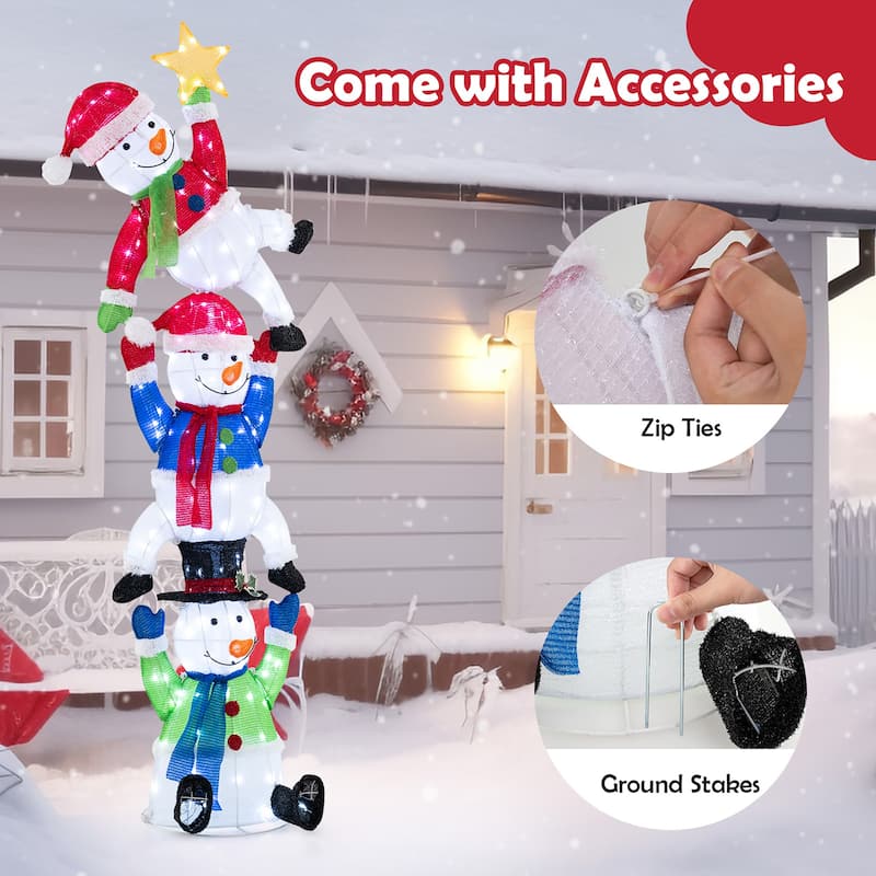 Gymax 6 ft 3D Pre-Lit Christmas Stacked Snowman w/ 155 LED Lights Zip - Multi - See Details