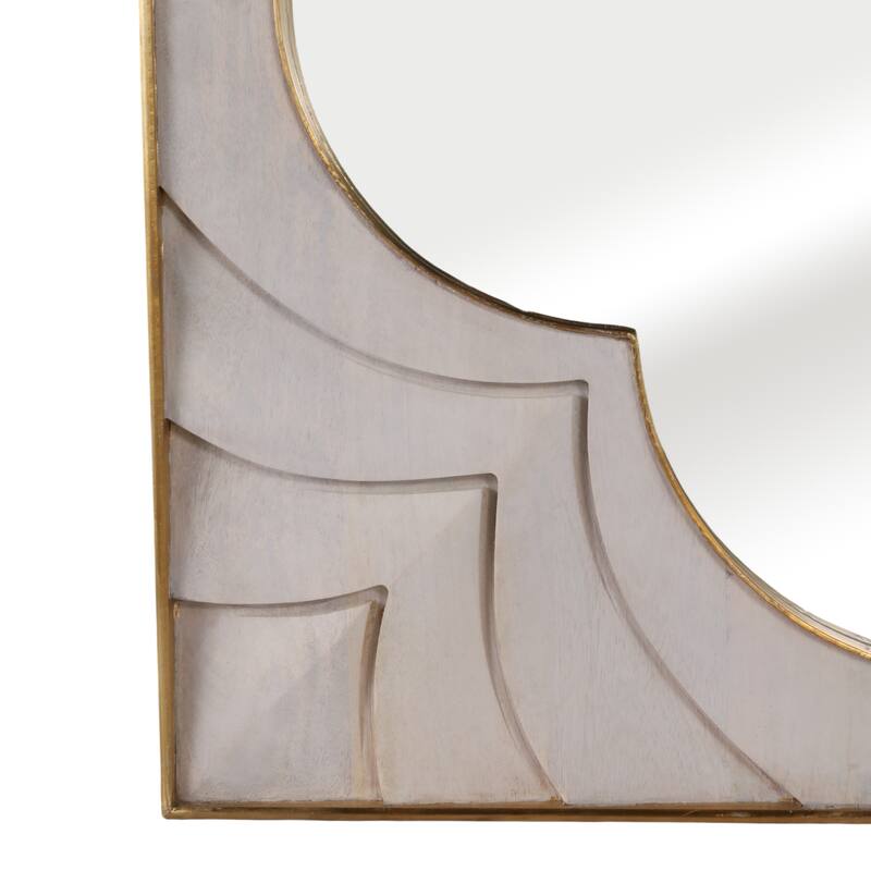 Wood Brass Frame Wall Mirror Decorative Elegant Room Decor - 35" Ivory - 35" x 1.75" x 35"
