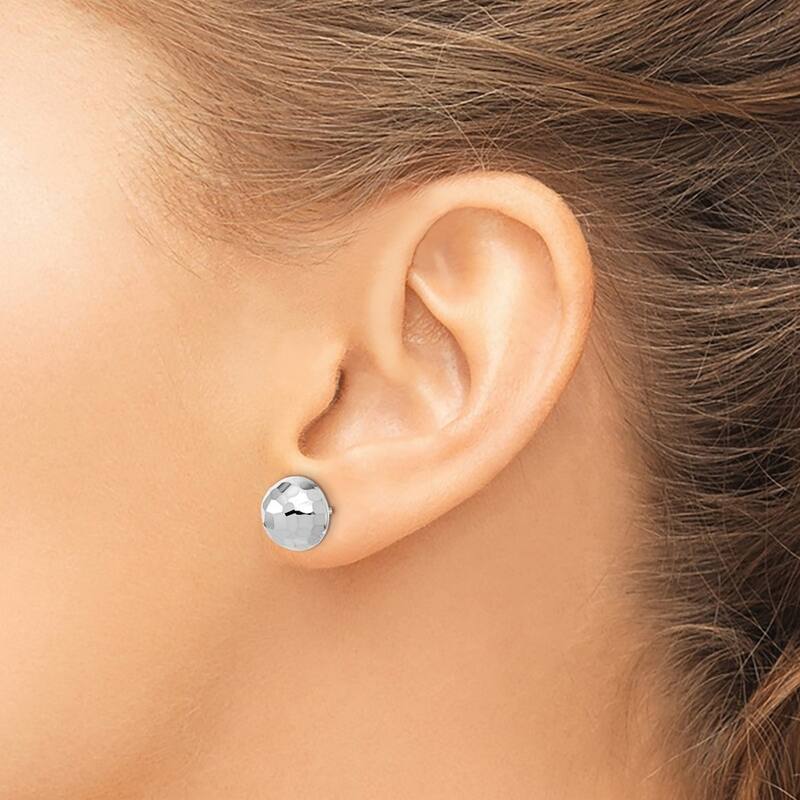 Curata 14k White Gold Polished Sparkle Cut Button Post Earrings - 9.9x9.9mm