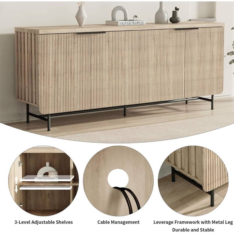 Sideboard Buffet Cabinet with Adjustable Shelves and Fluted Doors